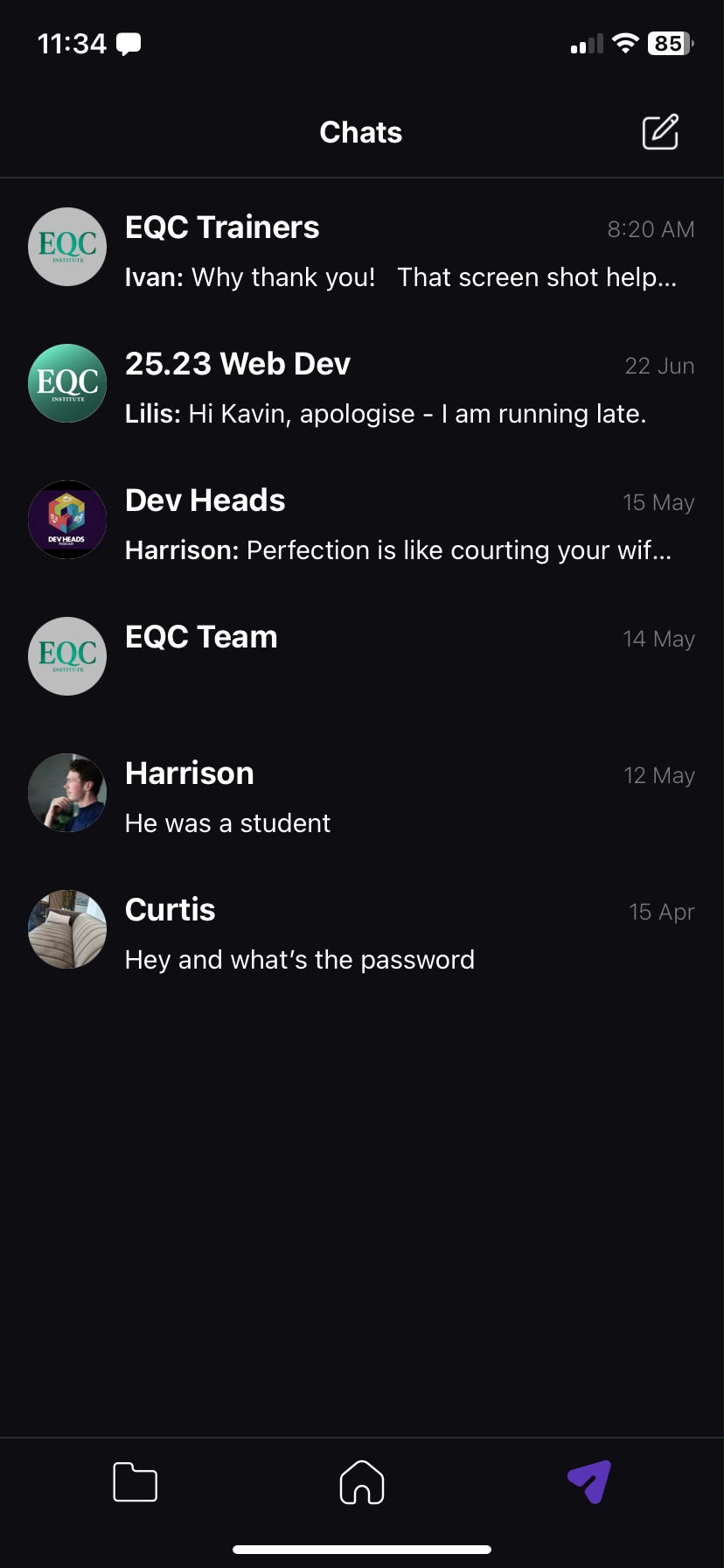 The chat list