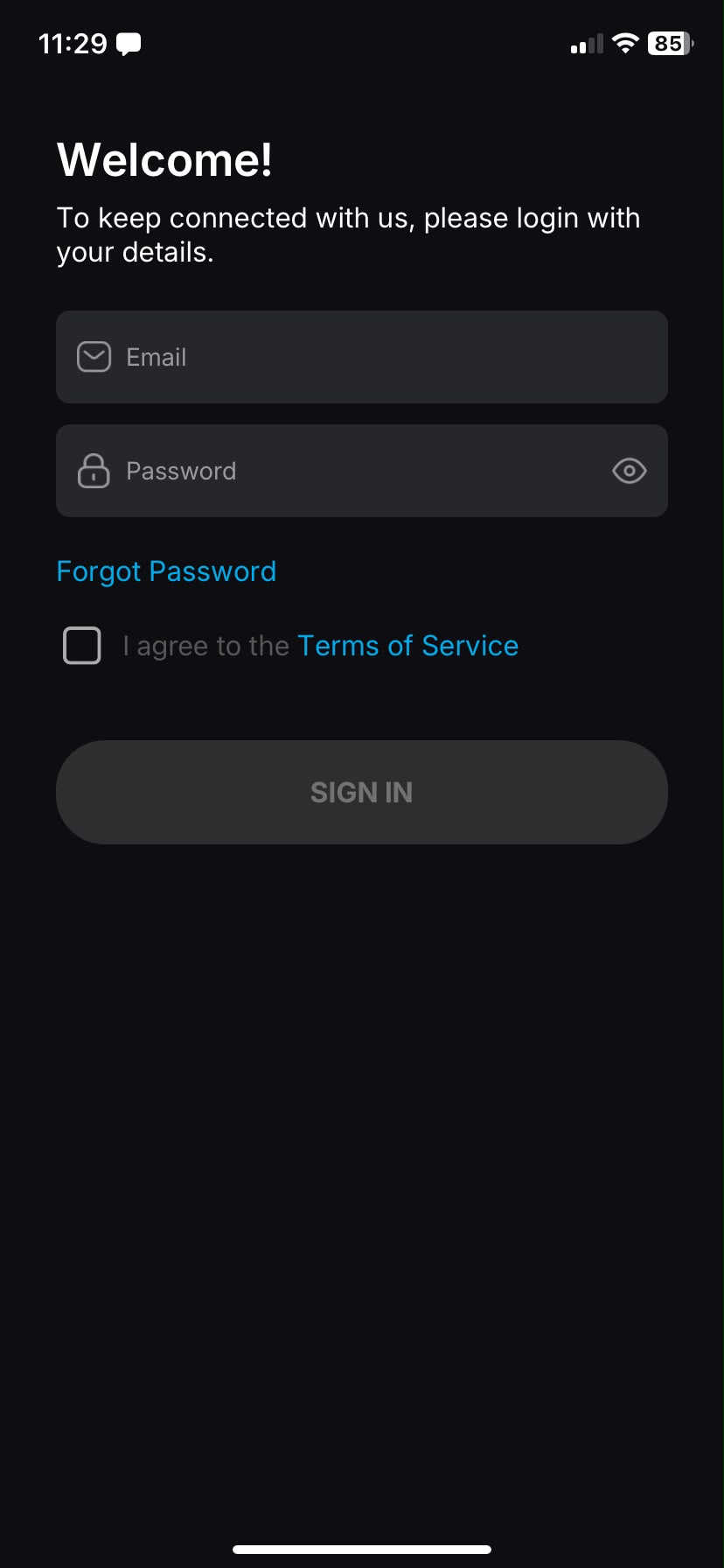 The sign-in screen