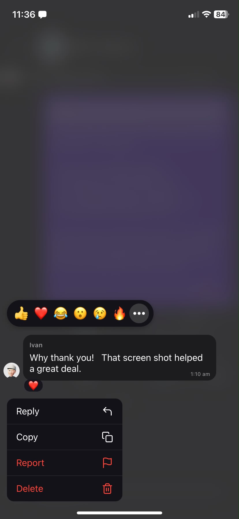 Message reactions and actions