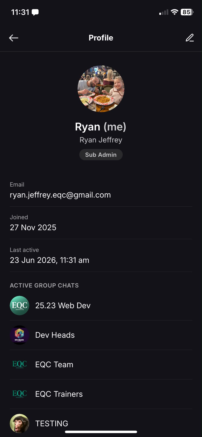 A user's profile